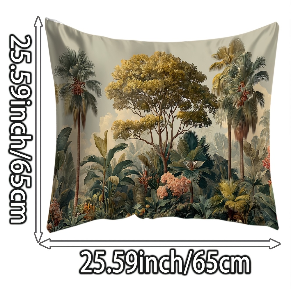 TEMU 1pc Tropical Jungle Landscape Pattern Printing Retro Silk Pillowcase, Pillowcase Protective Cover, Home Decoration Product Pillow Cover, Holiday