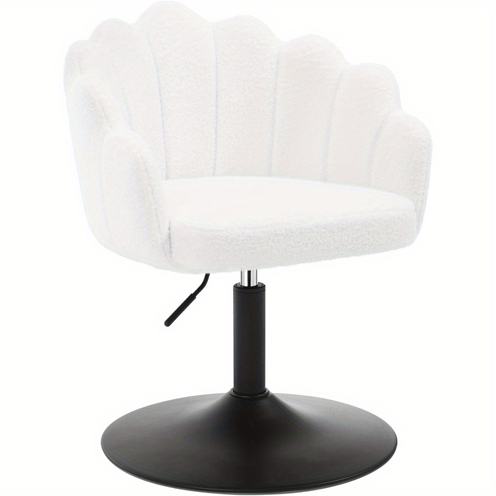 Image of 1pc Adjustable Height Swivel Bar Stool With Backrest - Flower-shaped Vanity Chair, Teddy Fabric & Metal Frame, Height-adjustable Stool Suitable For, Salon, Room - Assembly, Modern Non- Furniture