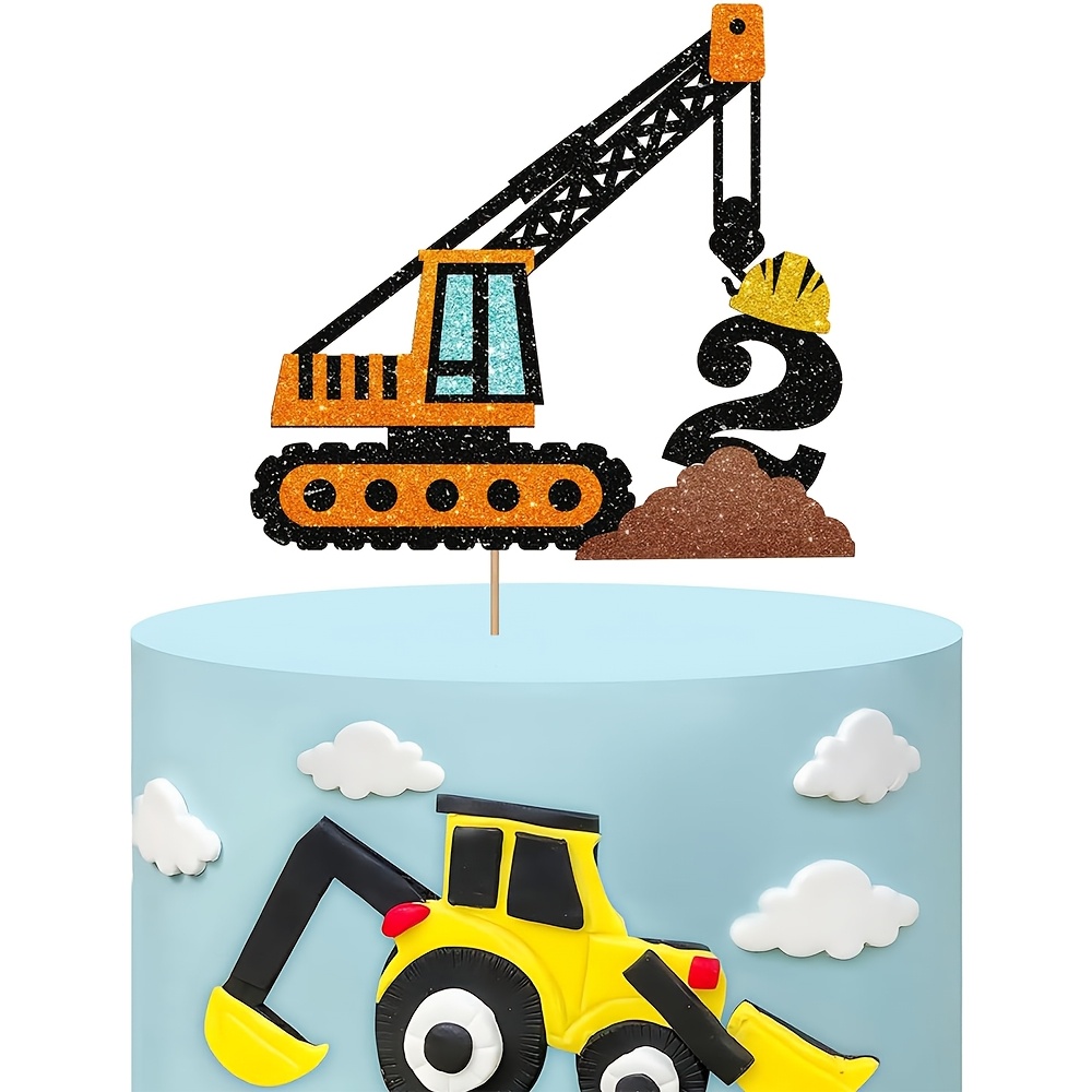 Image of 1pc Construction 3rd 4th 5th Birthday Cake Topper, For Crane 2 5 Cake Topper For Crane Truck 1 2 3 4 Cake Decor, Construction Themed 3rd 4th Party Cake Decoration, School, Halloween, Christmas