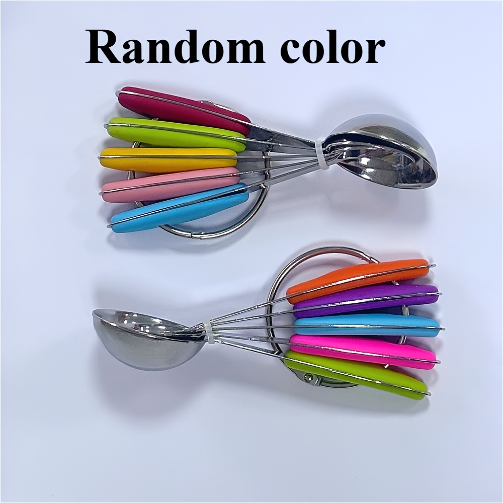 5pcs Stainless Steel Measuring Spoon With Silicone Handles, Durable Kitchen Cooking And Baking Tools Random Color