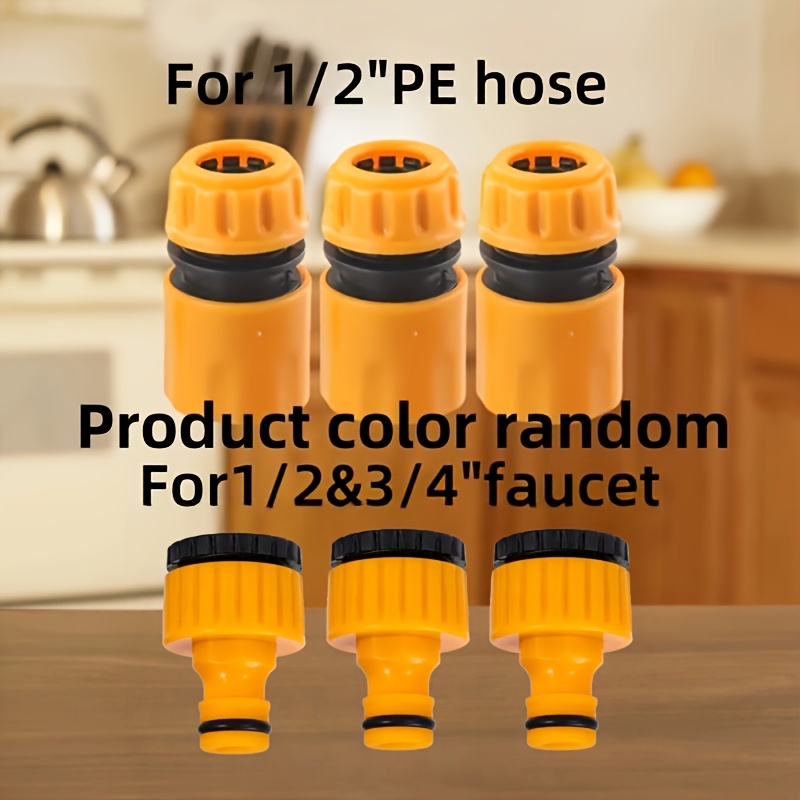 Image of Random Color 6pcs Set, Including 3/ 4inch And 1/ 2inch Universal Hose Quick Connectors And Threaded Faucet Adapters, Suitable For Outdoor Vehicle Maintenance And Garden Irrigation