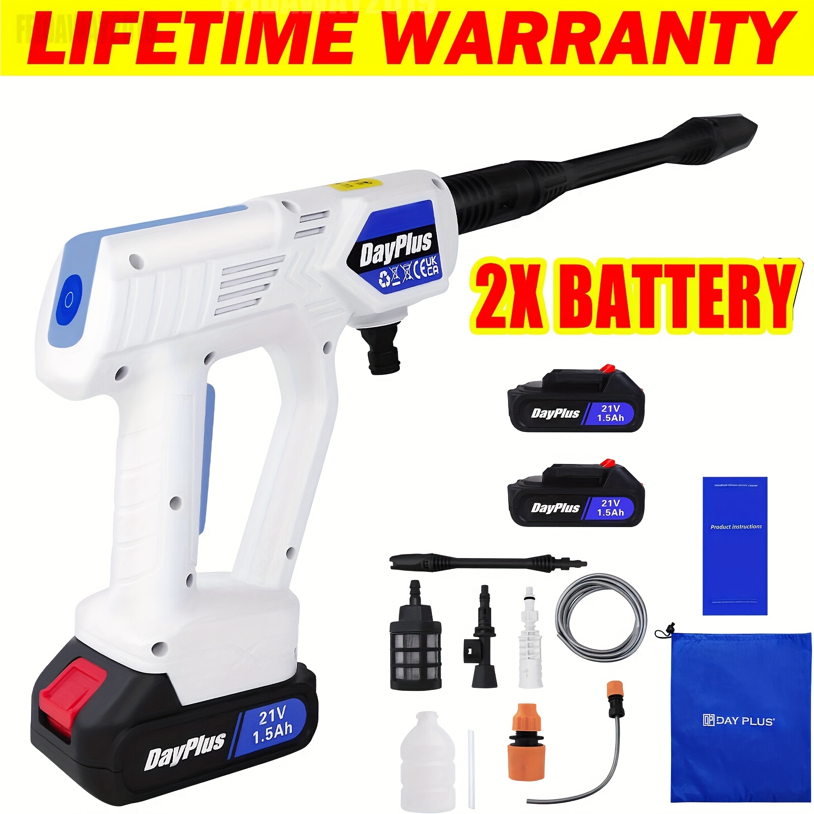 TEMU Portable Cordless High Pressure Washer 21v Handheld Washer Kit, Cordless Power Washer With 2 Nozzle, 2x Battery, 5m Hose Cordless Power Washer,