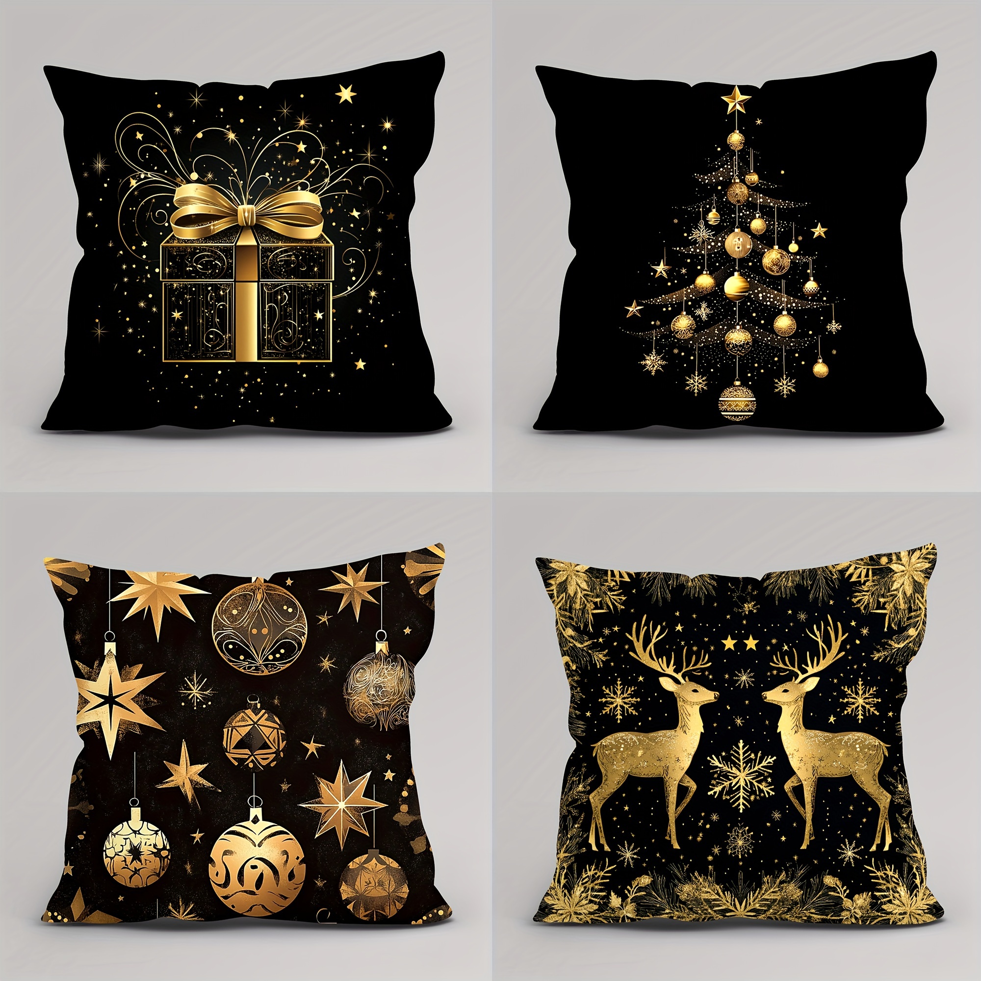 

4- Christmas , 17.7" Decorative Cushions And , Polyester Zippered Pillowcases For , , , Decor