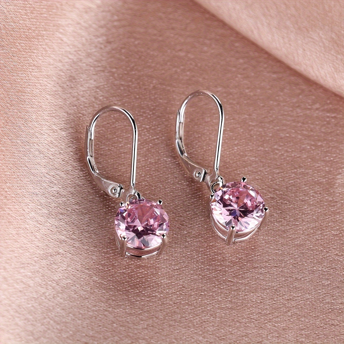 Image of A Pair Of S925 Sterling Silver Round Synthetic Zirconia Pendant Earrings, Exquisite, Fashionable, Elegant, And Versatile Earrings For Women, Suitable For Daily Party Wear Jewelry Gifts, 3.3g