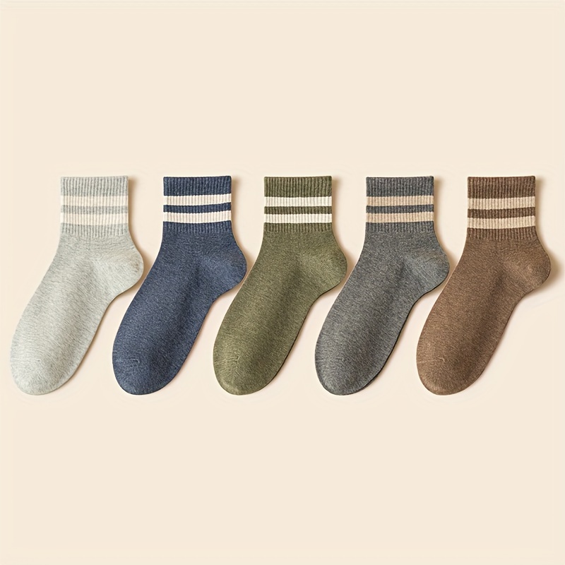 TEMU 5 Pairs Of Men's Fashion Crew Socks, Anti Odor & Sweat Absorption Breathable Cotton Socks, For All Seasons Wearing