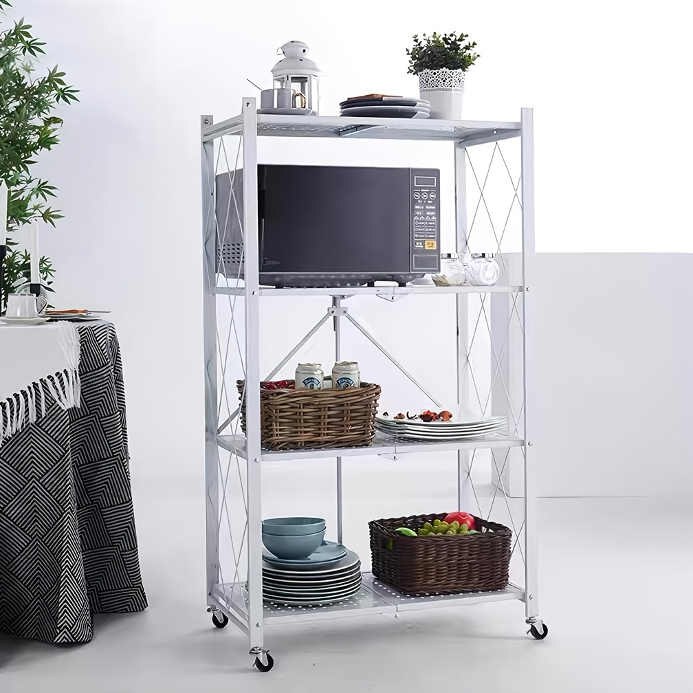 Collapsible 4-shelf Storage Cart On Wheels For Organizing Kitchen, Warehouse, Yard, Pantry, And Basement - Ideal For Temporary Use (large Size), Standing Shelf, Standing Shelf