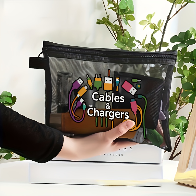 TEMU Vibrant Tech Travel Organizer Bag, Colorful Cable & Charger Storage Pouch, Gift For Tech Enthusiasts, Ideal For Beach Parties & Travel