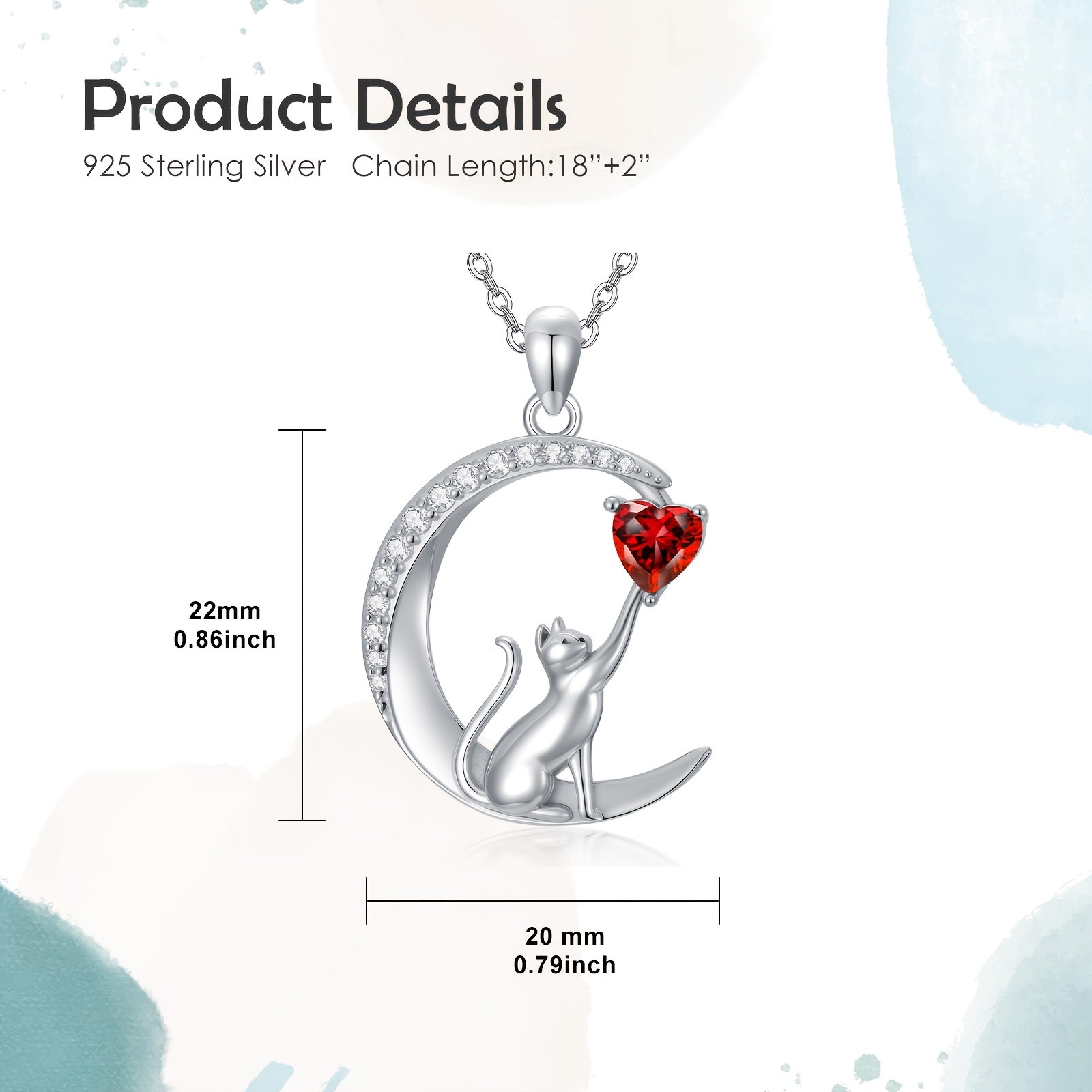 Women's 925 Sterling Silver Cat Pendant Birthstone Necklace, Gift for Her