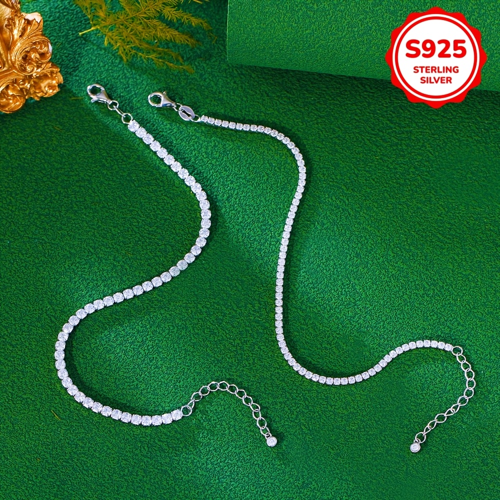 elegant 925 sterling silver tennis chain bracelet with synthetic cubic zirconia adjustable 2mm 3mm hypoallergenic glitter broken   design daily gift wear valentines day jewelry gift for women details 12