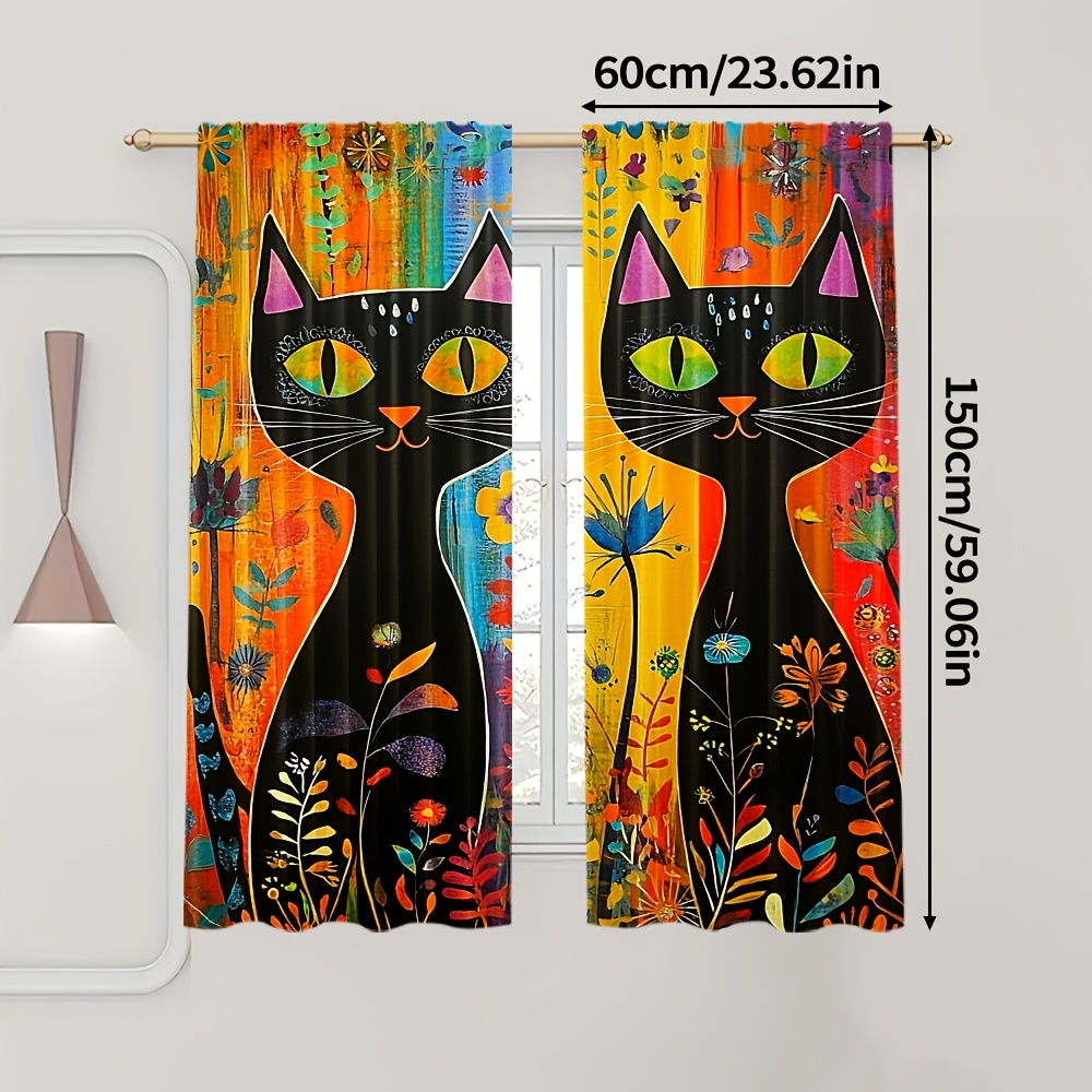 TEMU 2pcs, Popular Curtains Digital Printed Adorable Cartoon Cat Versatile Fabric Thermal Insulation, And Room Darkening Functions Use For Living