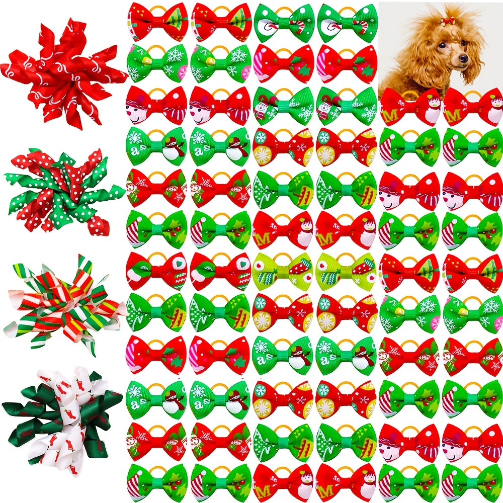 TEMU 100pcs Random Pet Headwear, Diverse Graffiti, Bow, Dog, Cat, Casual Headband, Beauty Outfit, Christmas Accessories