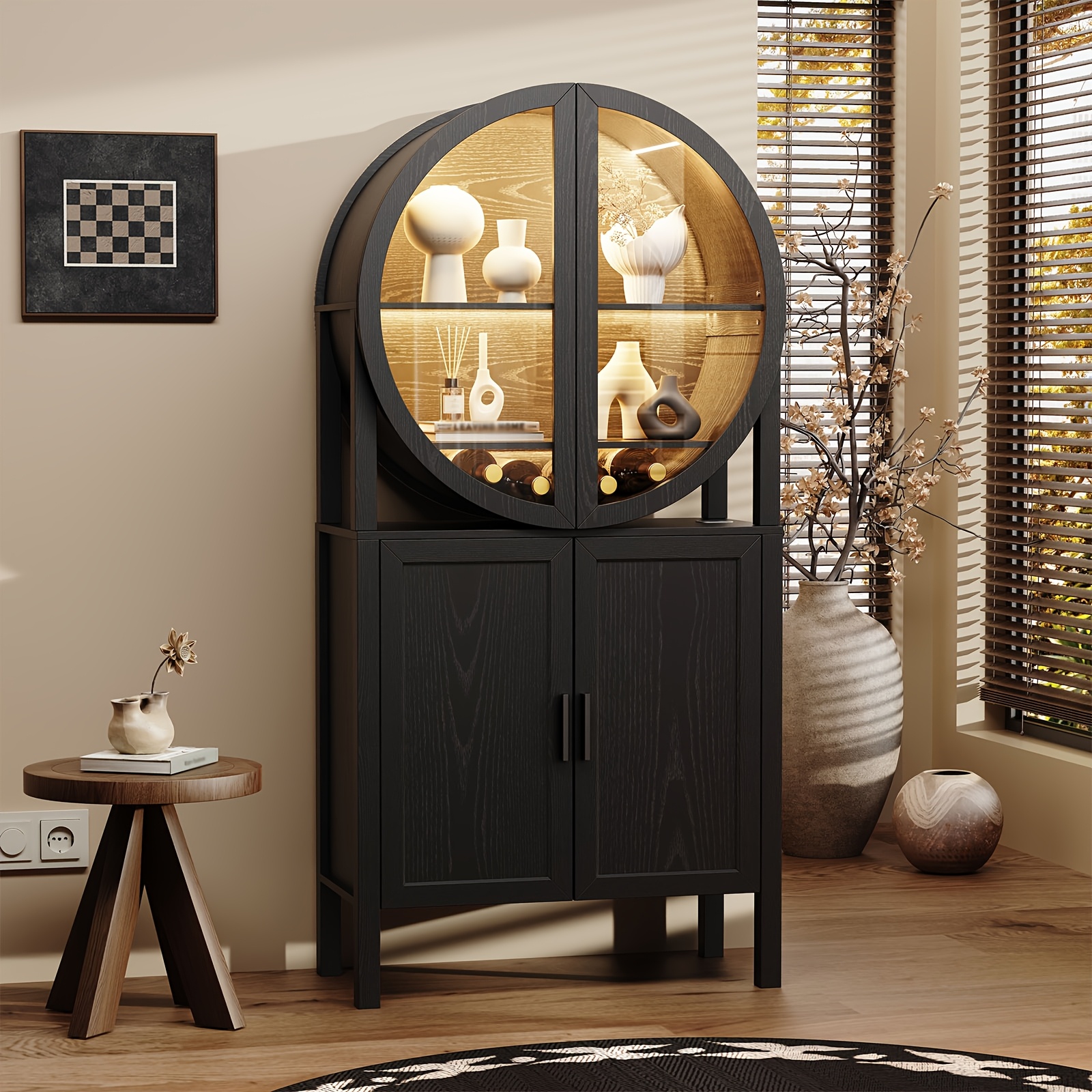 65" Rounded Wine Bar Cabinet - Motion Sensor LED Lights