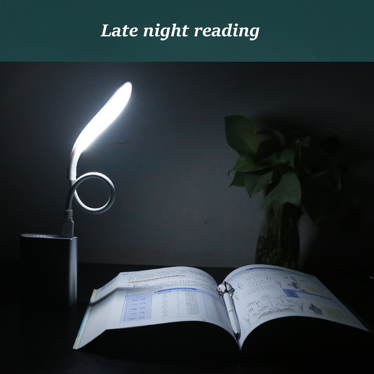 USB Plug-In Gooseneck Bedside Lamp, Adjustable Angle Reading Light