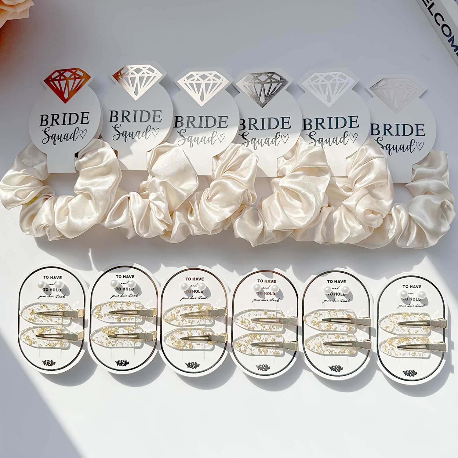 30pcs of multi colored satin elastic hair ties for   imitation pearl earrings   hair clips suitable for weddings proposals bachelorette parties bridesmaid gifts and hair ties with diamond cards that do not cause damage