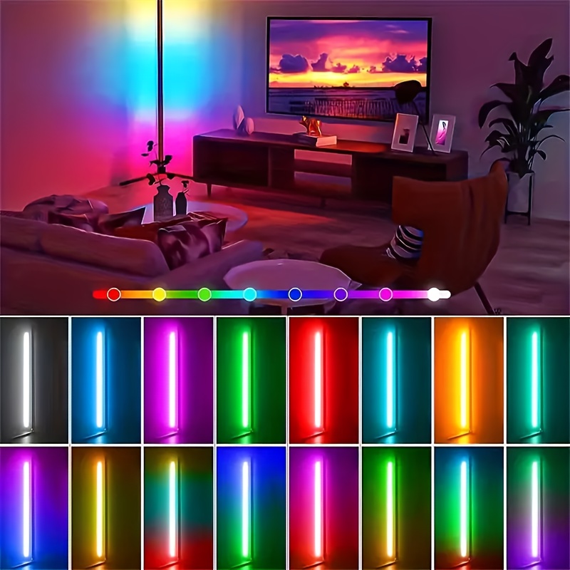 Lampe de sol d'angle RGBIC avec 16 millions de couleurs vibrantes, alimentée par USB, contrôle via application intelligente, synchronisation musicale, 1600 options de couleurs, à intensité variable, fonction minuterie, noire, idéale pour Noël, chambre à coucher, salon