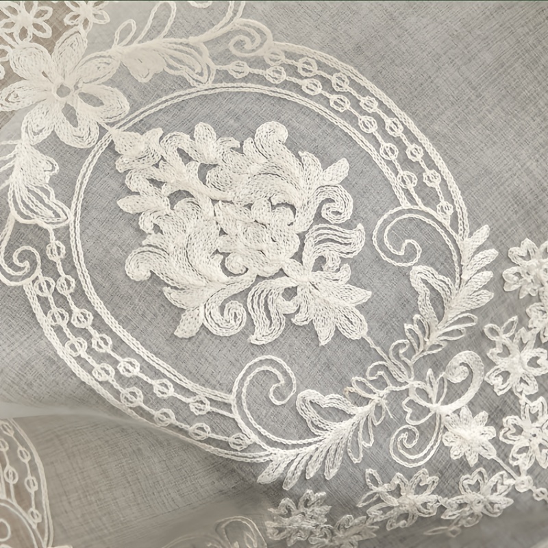 TEMU 1pc European Luxury Towel Embroidery - White Textured Sheer With Artisanal Stitchwork, Elegant For Spaces