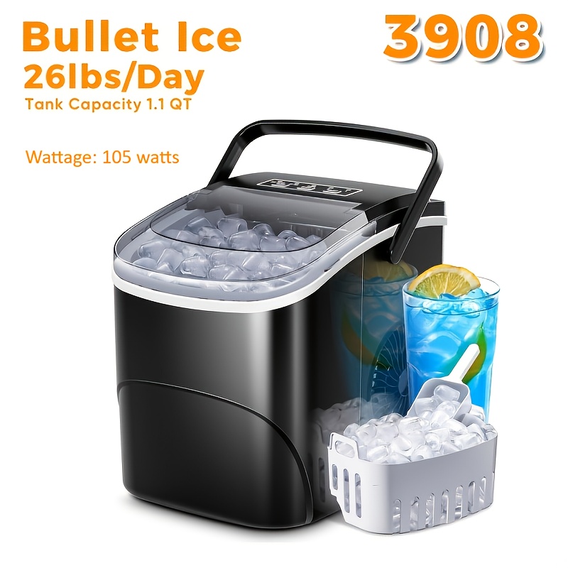TEMU Stainless Steel Ice Maker, 35 Lbs/day, Portable Ice Maker With Handle, Countertop Ice Maker With Self-cleaning Function, Ice Scoop And Basket,