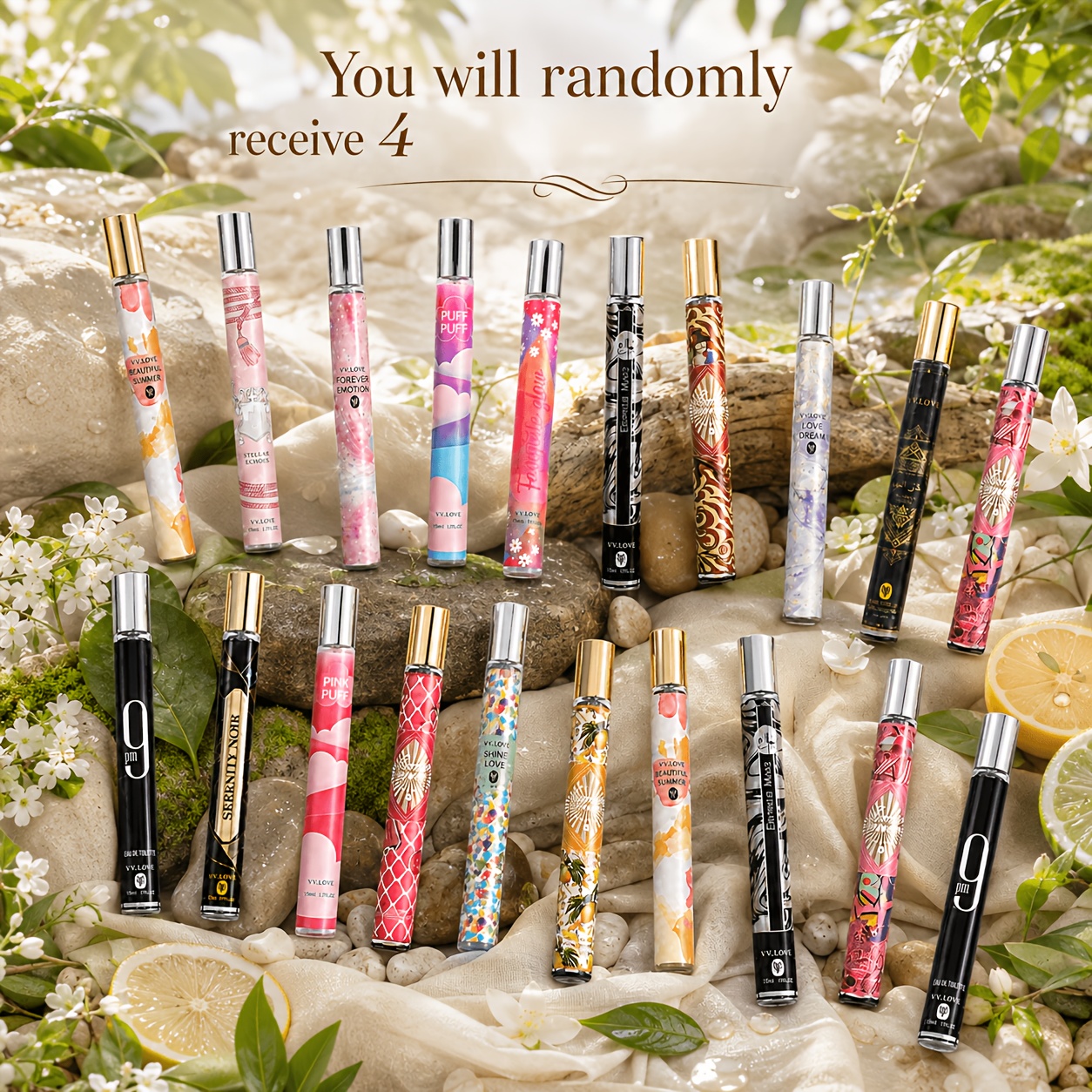 Image of 4 Perfumes-3%-5% High Concentration Mini Perfume Bottles, Compact And Portable, Suitable For Everyday Use And Gifting ( Floral, , Fruity, Musky)-an For Anniversary Gifts.