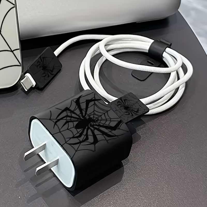 TEMU para cable de con de negra para cargador de iPhone 14 Pro Max, enrollacables para cargador de iPhone 13/12/11, cabezal de carga rápida de 18/20