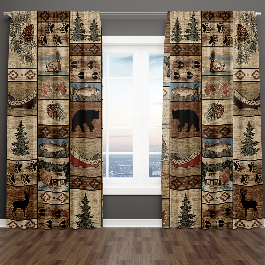 GoDazzling Rustic Farmhouse Blackout Curtains - Moose Deer Bear Design, 42x45 Inches, 2 Panels
