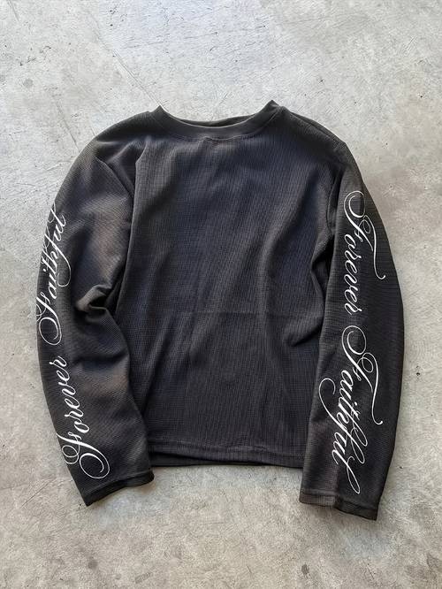 black waffle sleeves with printed long sleeves fashion brand loose street style versatile inner layer everyday base layer for street