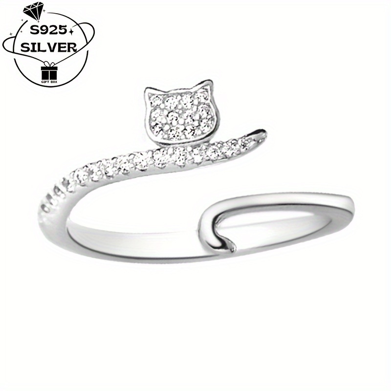 925 Silver Cat Zirconia Open Ring for Women