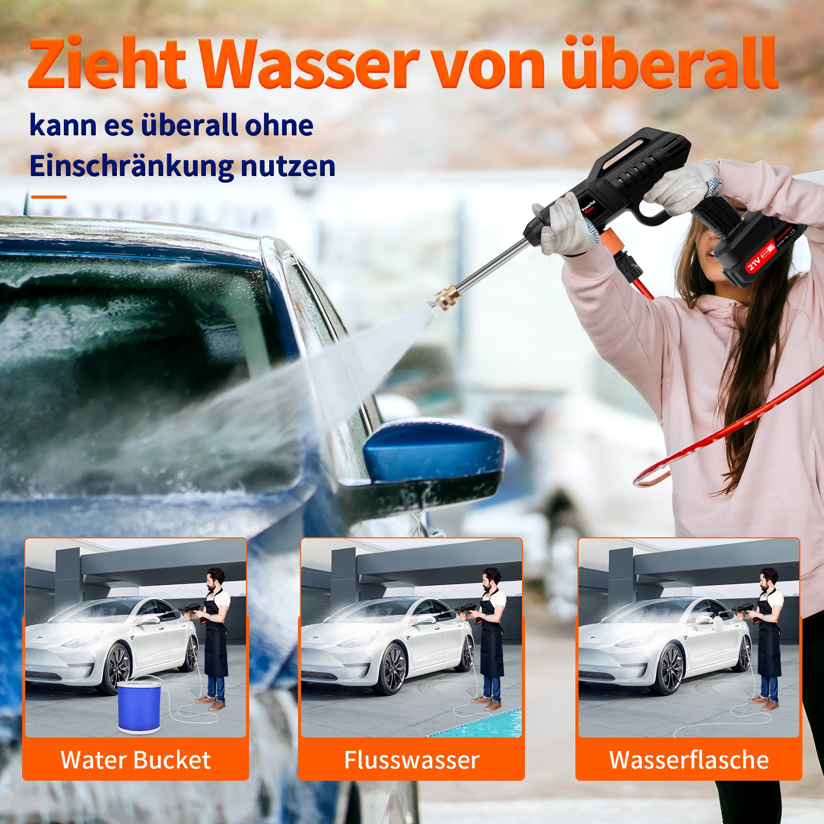 60 Bar Cordless Pressure Washer with 2 Nozzles & 5 Spray Modes