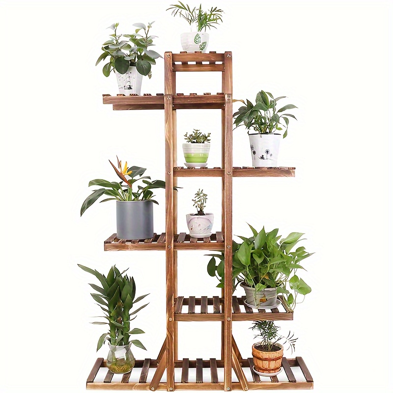 TEMU Plant Shelves Flower Shelf, Wooden Plant Stand Indoor Outdoor Plant Rack Flower Pot Stand Balcony Plant Display Stand 90x25x131cm