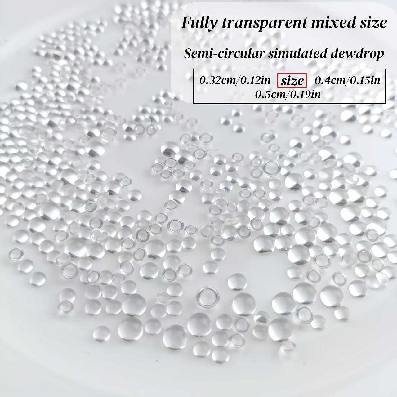 TEMU 650 piezas, tamaño medio 3,2 mm 4 mm 5 mm (tres tamaños mezclados) de con base plana, semicircular, simulación de de , vidrio con diamantes de ,