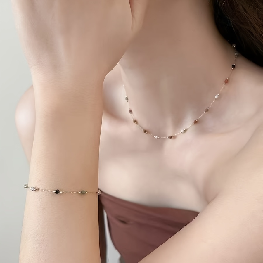 TEMU Ensemble de 2 pièces : Bracelet et collier tendance en acier inoxydable multicolore
