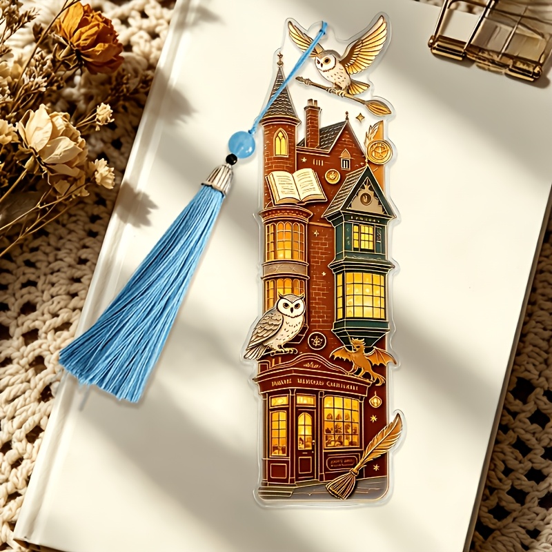 TEMU [officially Licensed] Harry Potter Acrylic Bookmark | Reading Aid And Book Accessory | Random Tassel Color | Perfect Gift For Book Lovers