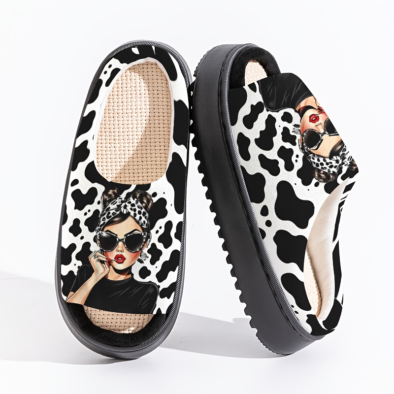 TEMU Women's Fashion Printed House Slippers, Breathable Comfortable Indoor And Outdoor Slippers For Summer, Lightweight Platform Slides, Shoes,