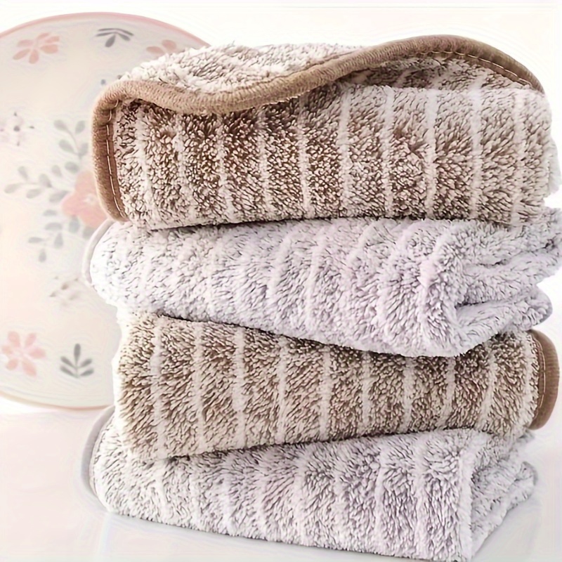 Image of 4pcs Bamboo Charcoal Striped Rag Kitchen Dish Towel Household Cleaning Towel Non-oil Cleaning Cloth Absorbent Cleaning Towel