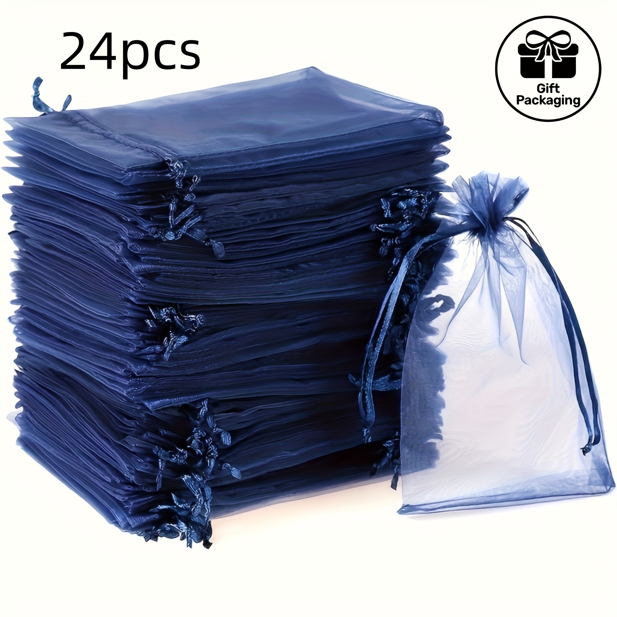 TEMU Sacs Cadeaux en Organza Bleu Marine avec Cordon de Serrage - Sacs en Élégants pour Bijoux, Mariage, Cadeaux d'Anniversaire et Emballage de
