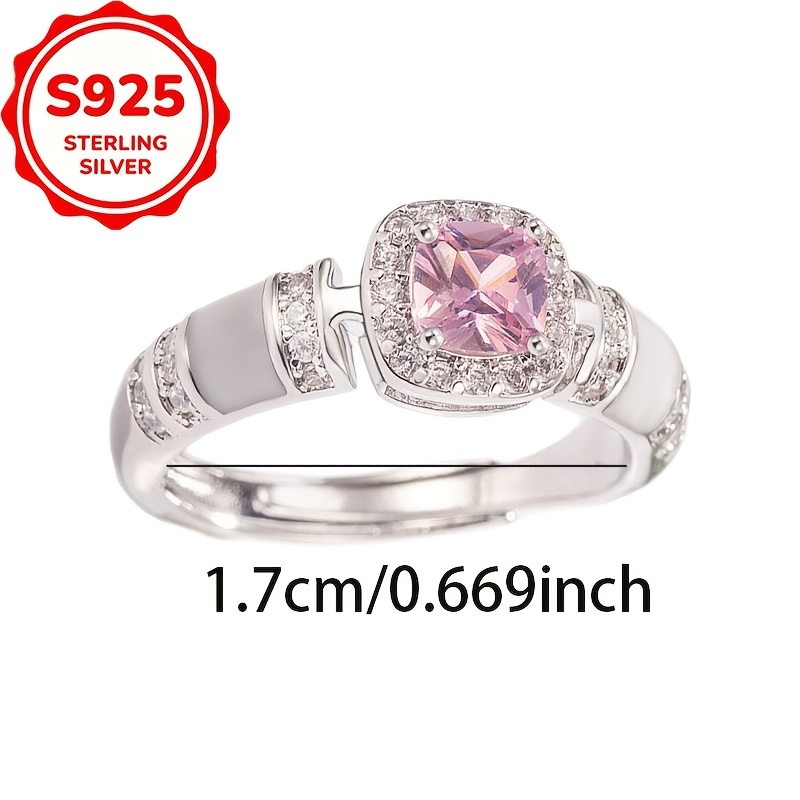 Simple Stylish S925 Silver Pink Synthetic Zirconia Open Ring