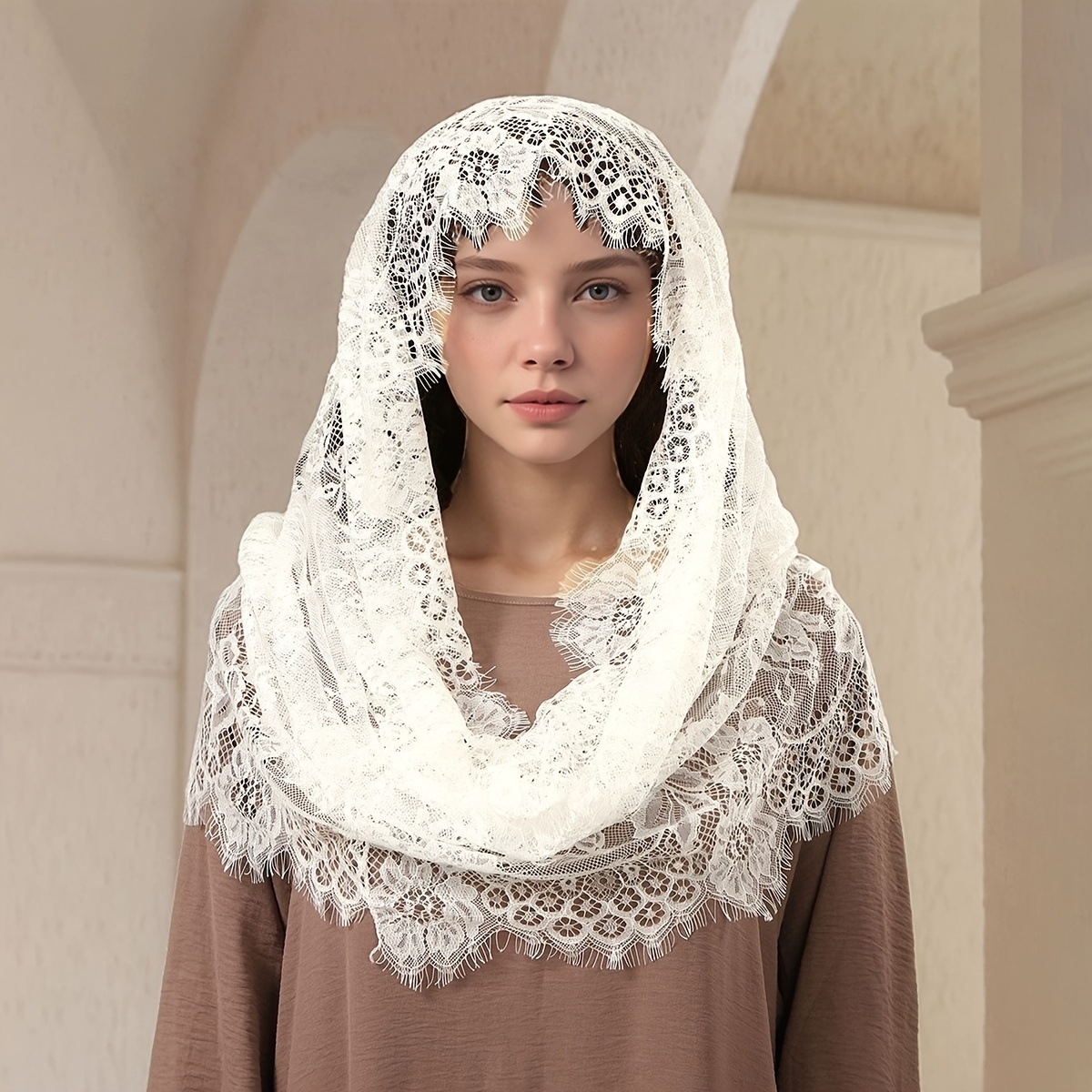 E-shop 1/2 Stück Damen Elegantes Spitzenähnliches Blumenkopfschal – Leichter Atmungsaktiver Schal, Schwarz & Weiß, Maschinenwaschbar, Hochzeit, Kirche,
