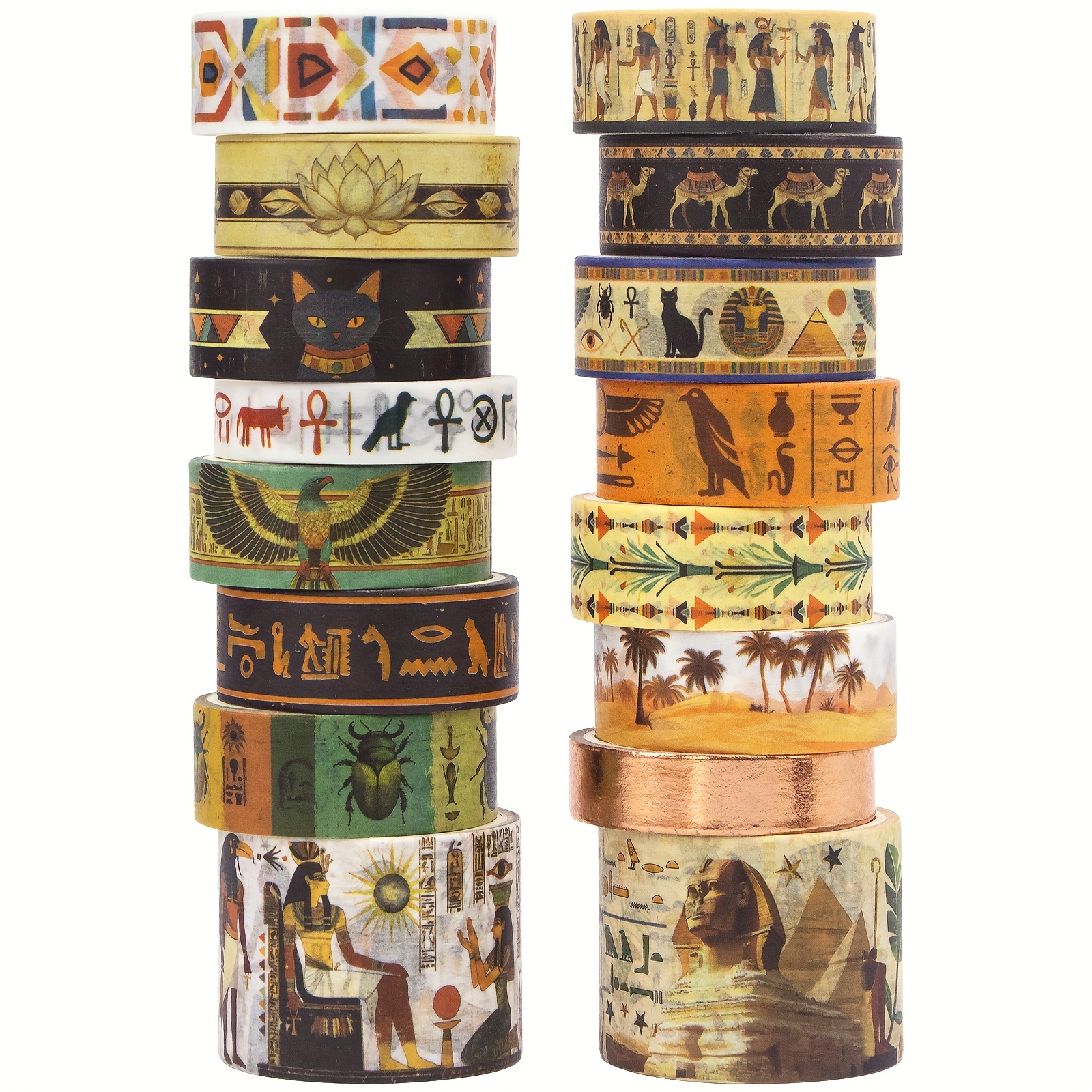 E-shop 16 Rollen Ägyptisches Washi Tape Set, Antike Ägypten Muster mit 1 Goldfolienrolle für Journal, Planer, , Basteln und Geschenkverpackung