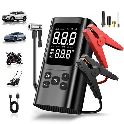item picture 2 in 1 jump starter with air compressor car battery jumper starter with 150psi auto tire inflator 12v battery jump starters lithium jump with smart electric clamp