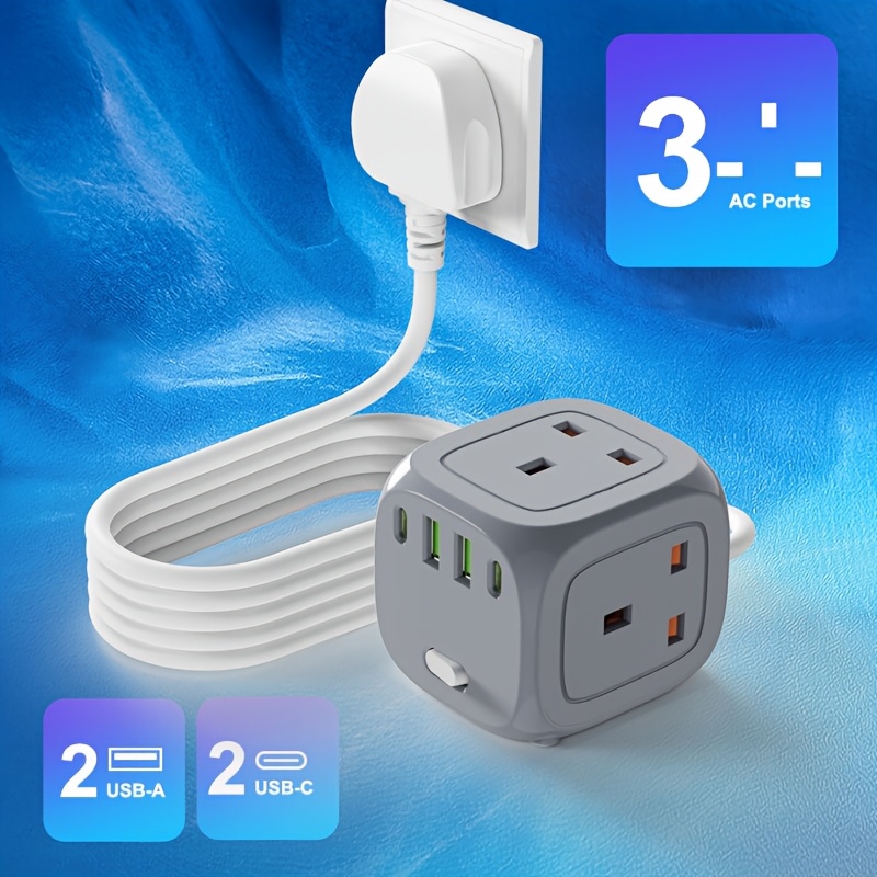 TEMU New Multi-functional Board/power Strip With 3 Outlets, Featuring (2 Usb-a) And (2 Type-c), Equipped With A 2m/6ft Power Cord, Suitable For Home,