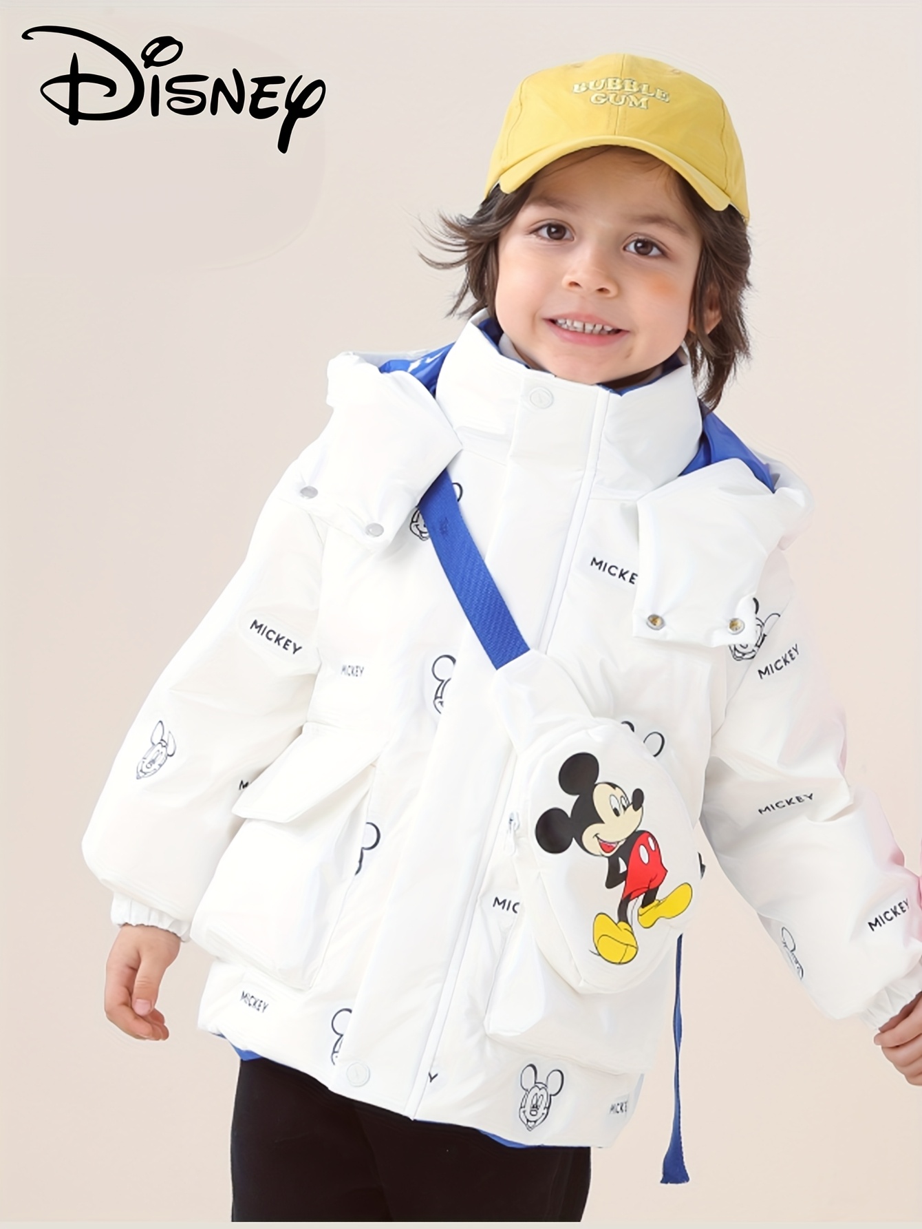 girls' winter coat mouse print hooded jacket with loose fit