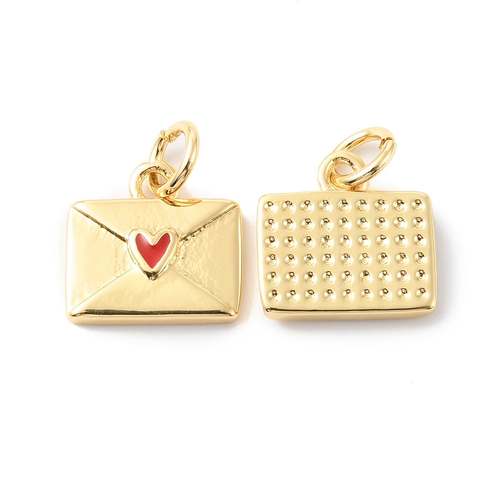 Image of 20pcs 18k Golden Plated Brass Charms With Jump Rings - Enamel Coated, 10.5x11x2mm, Heart & Geometric Designs For Making, Making Charms|vibrant Charm Designs|durable Jump Rings, Jewelry Charms