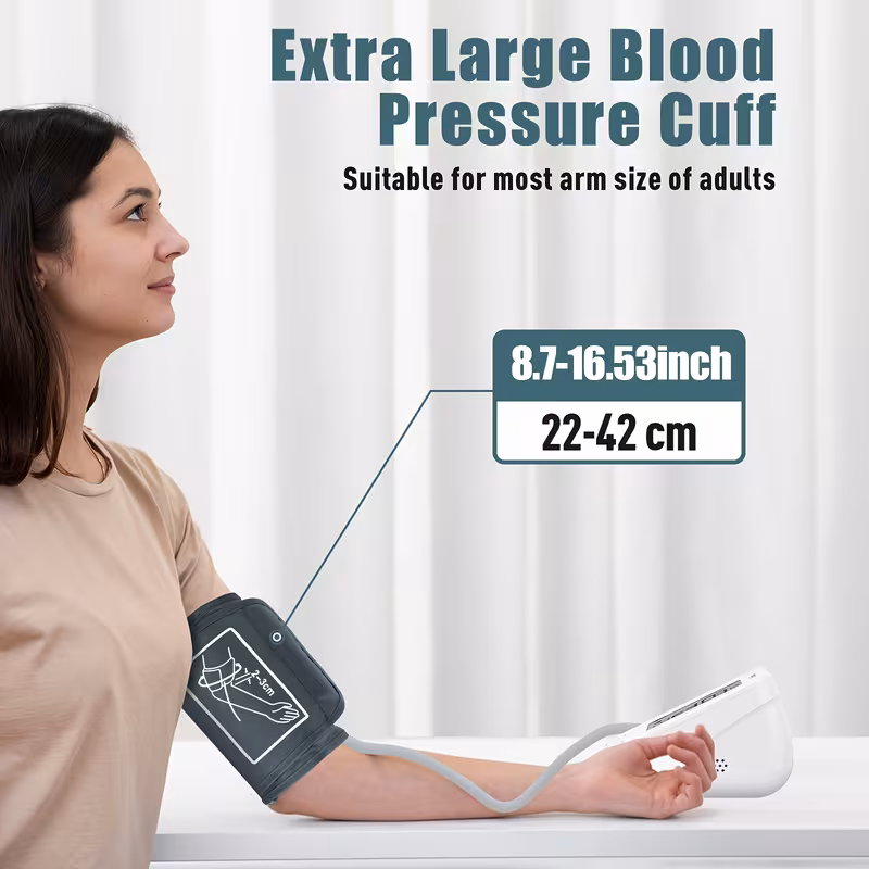2 in 1 device for measuring blood pressure and forehead temperature featuring an automatic upper arm blood pressure monitor with a memory capacity of 2 60 readings an adjustable cuff size ranging from 8 66 to 16 54 inches Product details 4