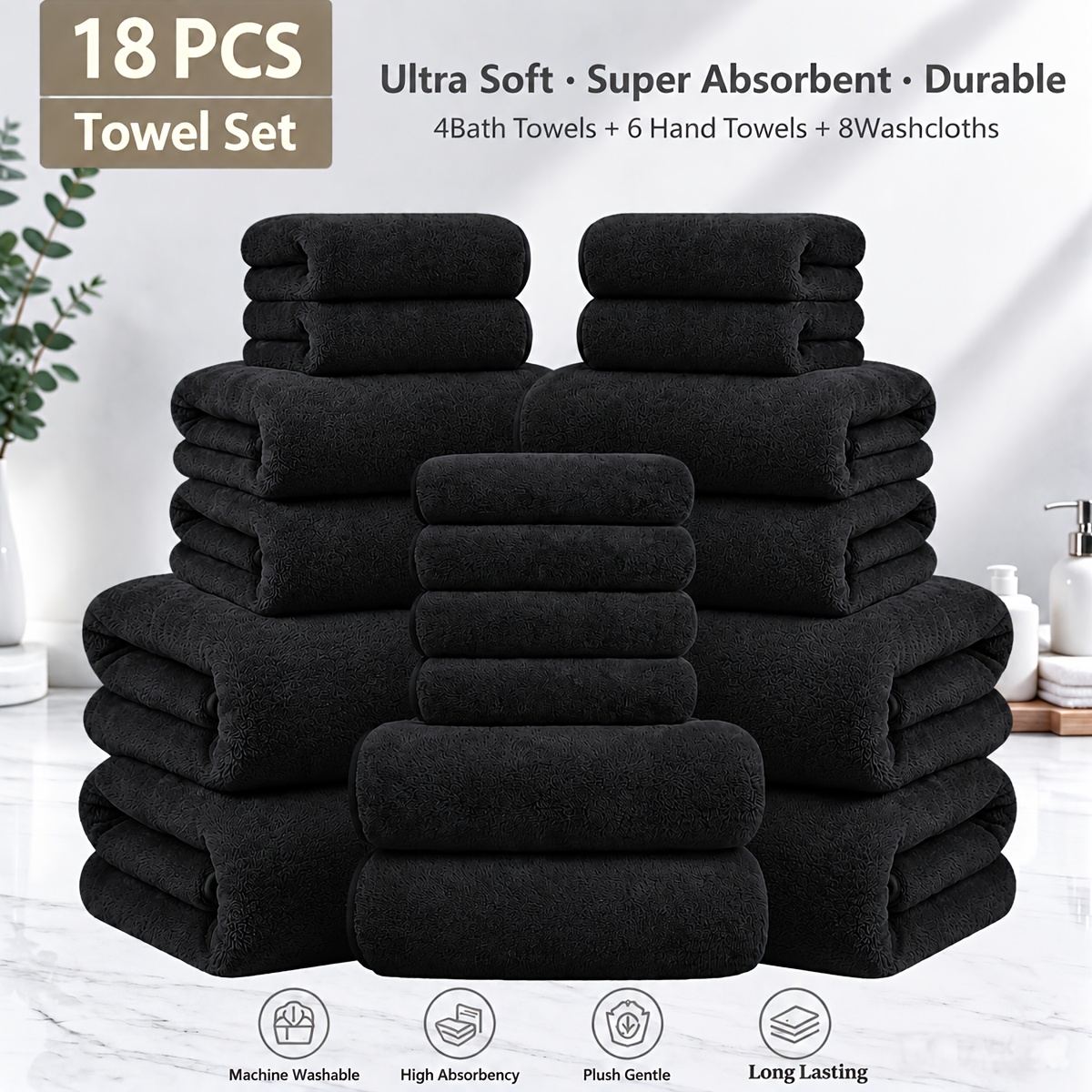 TEMU 18pcs Coral Velvet Towel Bath Towel Set, 4 Bath Towels, 4 Towels, Towels, Suitable For Hotel, Home, Travel, Spa