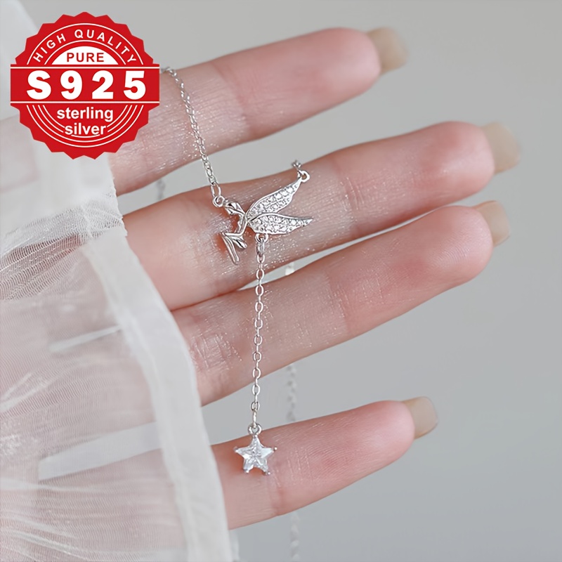 Women's S925 Sterling Silver Winged Elf Pendant Necklace
