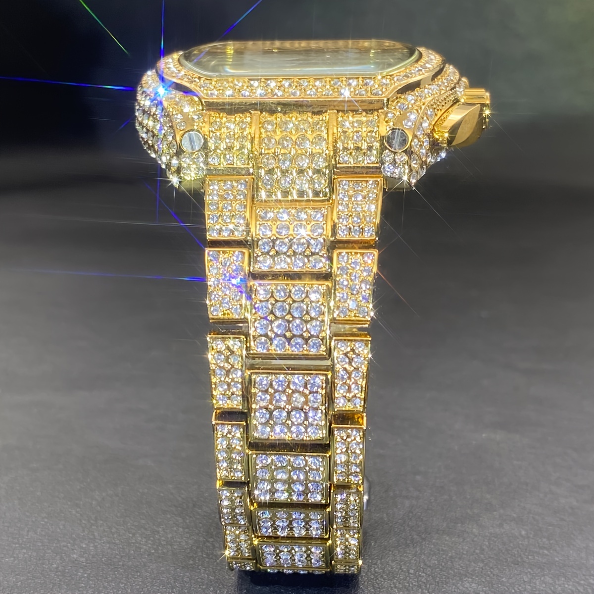 Reloj de cuarzo para hombre MISSFOX con diamantes de imitación, cronómetro estilo fiesta con caja y correa de aleación de zinc no impermeable, esfera electrónica en forma de barril, reloj deportivo de hip hop con pantalla de puntero