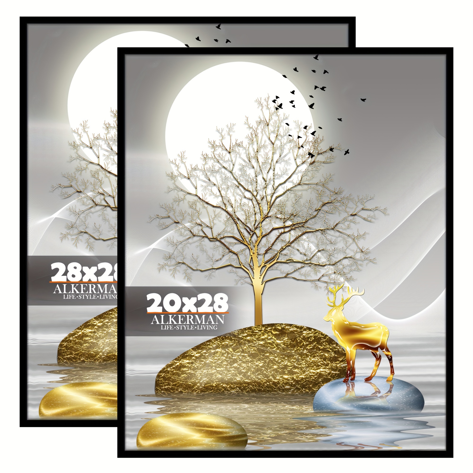 Image of 2pcs Black Picture Frame, Wall Mounting Poster Frame, Great For Prints, Poster, Mural And Picture, 11x14"/16x20"/18x24"/20x28"