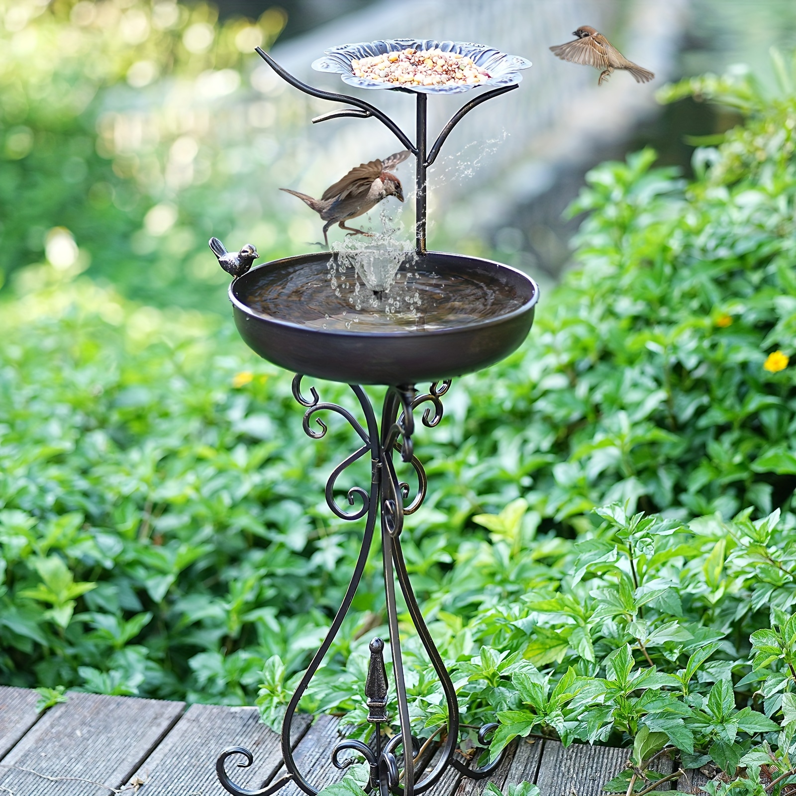 26 Inch store Pedestal Bird Bath with 4 Prongs Stake, Metal Bird Baths for Outdoor