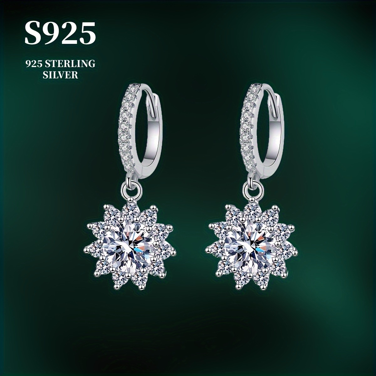 

Exquisite Flower Shape Shiny Moissanite Inlaid Dangle Earrings With Gift Box Elegant Simple Style Delicate Female Gift