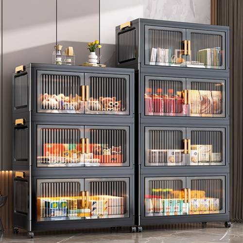 item picture 3 4 5 6 tier modern black storage cabinet with doors multi tier organizer for living room bedroom kitchen transparent front design for quick item visibility sleek black end high capacity storage solution