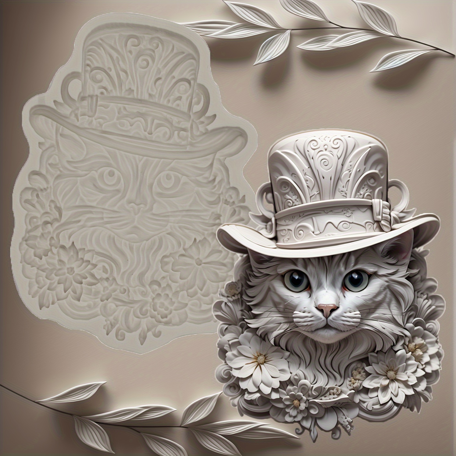 

Moule en résine de silicone pour moulage - Seas Embroidery 3D Cat Art Mold pour la fabrication de bonbons, chocolats, gâteaux - Moule artisanal en silicone souple en forme d'objet